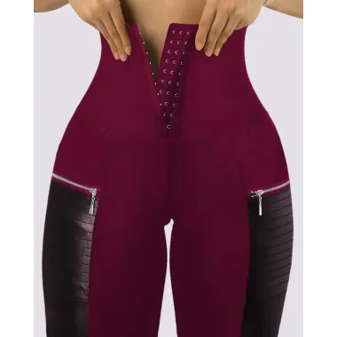 Zipper Design High Waist Tummy Control Yoga Pants